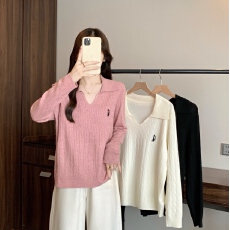 批发实拍2026春季新款胖mm大码女Polo领刺绣针织衫设计感软糯打底毛衣