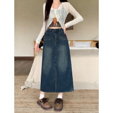 批发实拍2026春季新款胖mm大码女韩版开叉牛仔半身裙女显瘦包臀A字裙