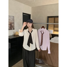 批发实拍2026<b class='q'>春</b>季新款胖mm大码韩版气质显瘦设计感波点领结长袖衬衫女