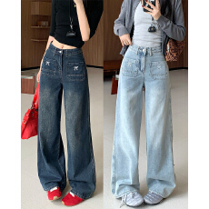 批发实拍2026春季新款胖mm大码慵懒松驰感阔腿牛仔裤高腰宽松直筒裤子