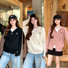 批发实拍2026春季新款胖mm大码女双拉链连帽长袖针织开衫韩系穿搭上衣