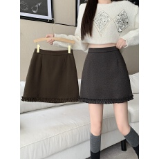 批发实拍2025秋冬新款胖mm大码女甜美木耳边毛呢半身裙小个子a字短裙