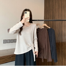 批发实拍2025秋冬新款胖mm<b class='q'>大码</b>设计感不规则长袖T恤显瘦打底内搭上衣