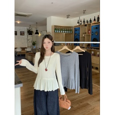 批发实拍2025<b class='q'>秋</b>冬新款胖mm女荷叶边长袖T恤韩系打底衫设计感修身上衣