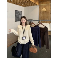 实拍2025秋冬新款胖mm大码韩版一字领长袖针织衫宽松慵懒软糯毛衣