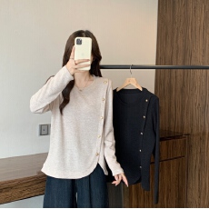 批发实拍2025秋冬新款胖mm大码设计感正肩长袖T恤不规则打底内搭上衣