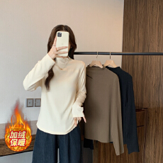 批发实拍2025秋冬新款胖mm大码半高领磨毛加绒打底衫显瘦内搭长袖上衣