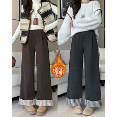 批发实拍2025冬装新款胖mm大码加绒保暖显瘦休闲裤高腰宽松直筒阔腿裤