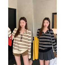 批发实拍2025<b class='q'>秋</b>冬新款胖mm大码复古条纹半开领长袖针织衫韩系内搭毛衣