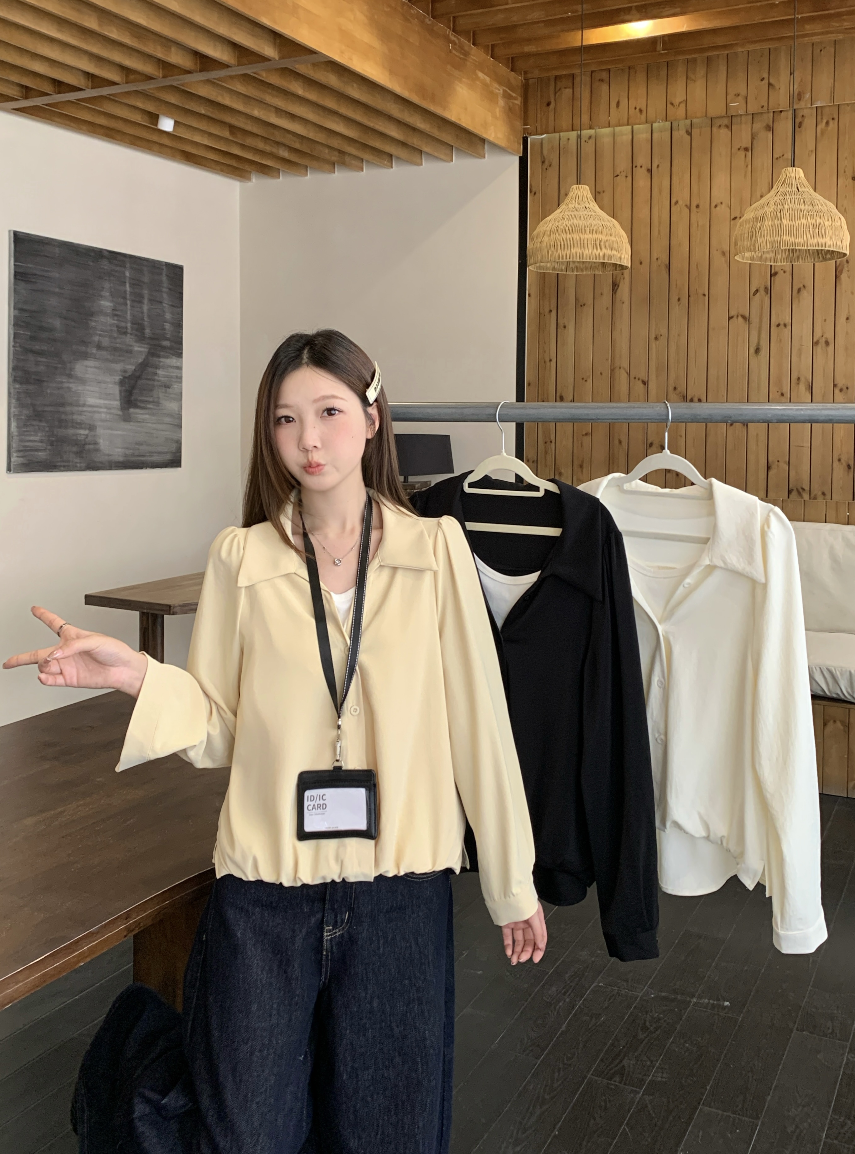 실사 2026 봄 드레스 새로운 지방 mm 빅 사이즈 여성 페이크 레이어드 폴로 칼라 긴팔 셔츠 출퇴근 캐주얼 슬림해 보이는 셔츠