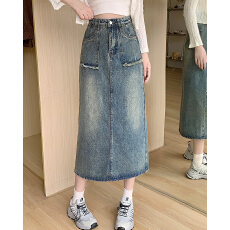 批发实拍2026春季新款胖mm大码女韩版开叉a字裙高腰小个子牛仔半身裙