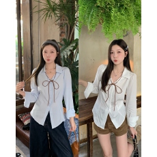 批发实拍2026<b class='q'>春</b>季新款胖mm大码女皮绳系带长袖衬衫法式设计感修身衬衣