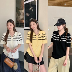 批发实拍2026夏装新款胖mm大码<b class='q'>条纹</b>polo领短袖<b class='q'>针织衫</b>修身显瘦正肩上衣