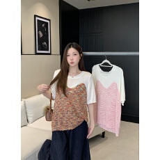 批发实拍2026夏季新款胖mm大码女小香风镂空撞色短袖针织衫设计感上衣