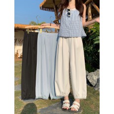 批发实拍2026<b class='q'>夏</b>季新款胖mm大码女松紧腰花边镂空花苞裤休闲九分阔腿裤