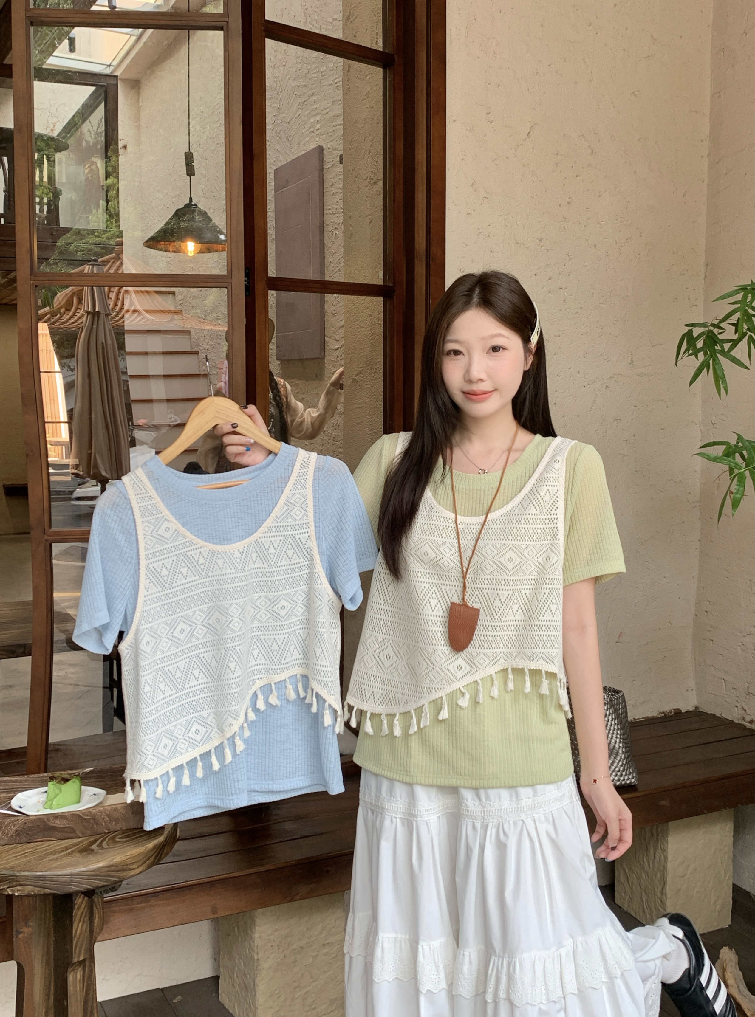 실사 2026 여름 새로운 지방 mm 빅 사이즈 스택 착용 조끼 패치워크 페이크 레이어드 티셔츠 불규칙 술 맨위