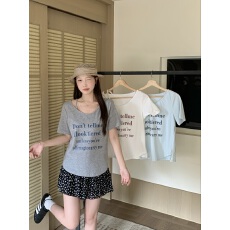 批发实拍2026夏装新款胖mm大码女韩系字母印花短袖T恤设计感镂空上衣