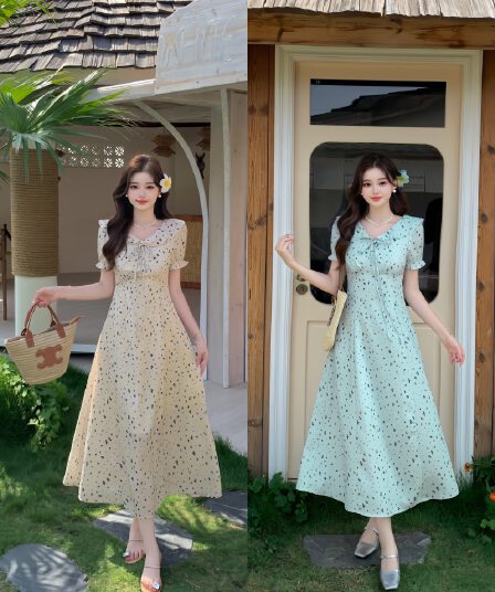 실사 2026 여름 새로운 지방 mm 빅 사이즈 달콤함 전원 바람 반팔 드레스 프릴 꽃무늬 A라인 스커트