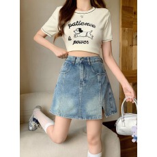 批发实拍2026夏季新款胖mm大码女开叉a字牛仔半身裙小个子防走光裤裙
