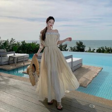 批发实拍清冷感手工花朵花边两穿仙女吊带抹胸连衣裙