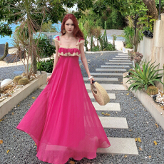 批发法国蕾丝<b class='q'>雪纺</b>无袖吊带宽松春夏新款度假<b class='q'>连衣裙</b>女长裙