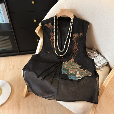 批发2026春季新款中式提花绣花马甲外套