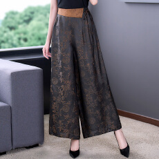 批发2026新款中国风竹梅提花香云纱休闲长款女士阔腿<b class='q'>裤</b>