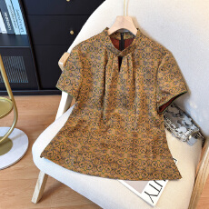 批发新中式国风真丝上衣女短袖高端桑蚕丝香云纱短款气质妈妈薄款<b class='q'>T</b><b class='q'>恤</b>