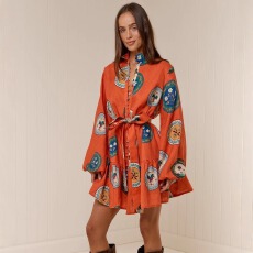 批发欧美跨境2025新速卖通独立站休闲时尚<b class='q'>亚麻</b>衬衣开衫气质百搭连衣裙