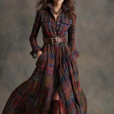 批发送腰带！大码女装法式复古格子显瘦不规则连衣裙女欧美亚马逊新款