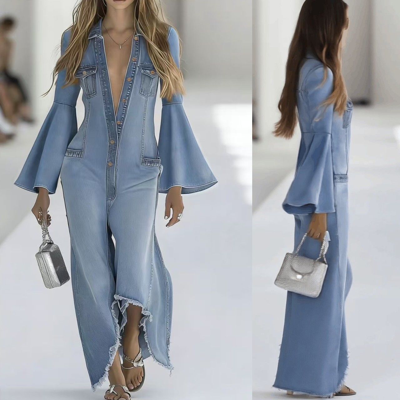 2026 아마존 wish 국경 간 가을 겨울 새로운 여성 루즈핏 단색 캐주얼 싱글 줄 버튼 데님 올인원 바지