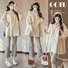 实拍大货~孕妇装2026早春新款V领全棉提花休闲上衣韩版衬衫