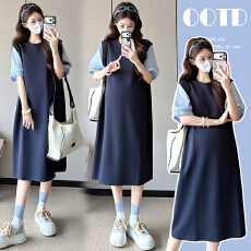 实拍~孕妇装2026新款拼接假两件边衣裙宽松显瘦中长款孕妇裙