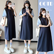 实拍~孕妇装2026新款拼接假两件边衣裙宽松显瘦中长款孕妇裙