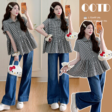 批发实拍~孕妇装<b class='q'>夏</b>装2026新款复古棉质格子短袖衬衫宽松孕妇上衣