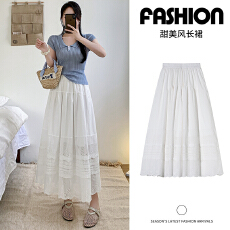 批发实拍新款白色半身裙2026年法式<b class='q'>甜美</b>风a字裙高腰显瘦拼接中长裙子