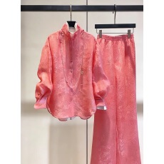 新中式套装女春巨好看高端洋气减龄大方得体玫红色衬衫裤子两件套