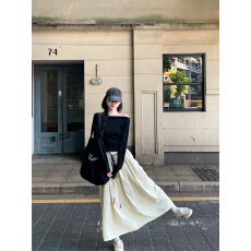 批发实拍实价 秋季新款一字肩<b class='q'>T</b><b class='q'>恤</b>上衣+松紧腰休闲工装半身裙配腰带