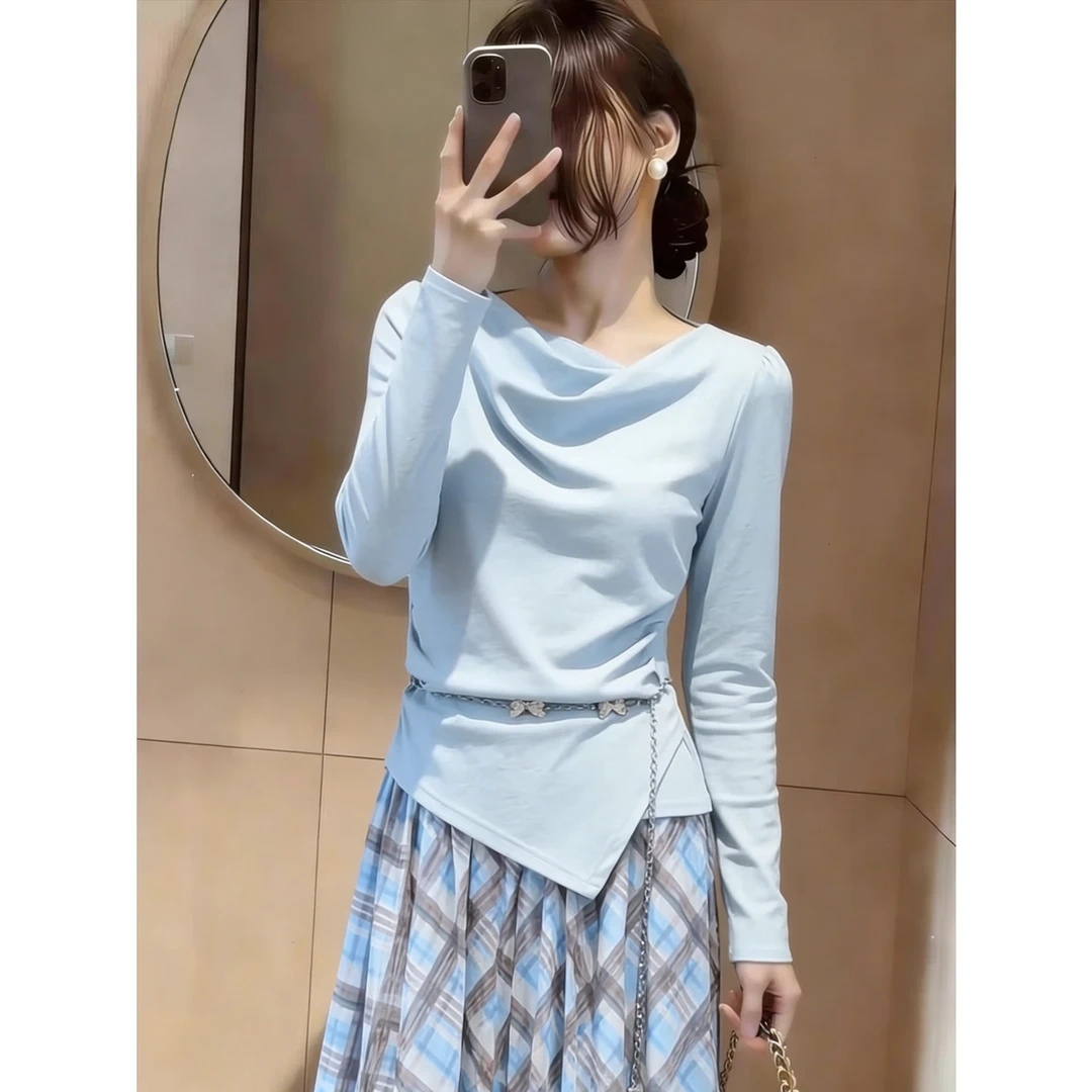 한 부서 부드러운 디자인 작은 키 흔들다 칼라 티셔츠 프린트 롱 스커트 세트 여성 아름다운 세트 반신 치마