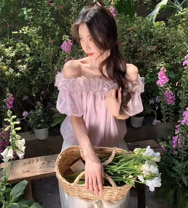아름다움 기절 여름 새로운 패션 작은 대중 낭만적 인 기질 레이스 망사 오프숄더 작은 셔츠