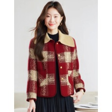 批发高端<b class='q'>翻领</b>外套女短款小个子2025秋冬新款时尚减龄呢子大衣