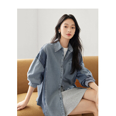批发复古撞色拼接牛仔衬衫女2026春季新款宽松<b class='q'>休闲</b>百搭衬衣外套