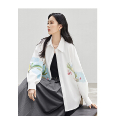 批发莱赛尔印花长袖白衬衫女2026春季新款小众<b class='q'>宽松</b>开衫外套上衣