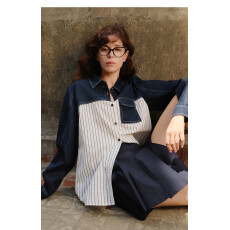 批发摩登<b class='q'>牛仔</b>条纹撞色<b class='q'>衬衫</b>女2026春季新款设计感时髦通勤宽松<b class='q'>衬衣</b>开衫