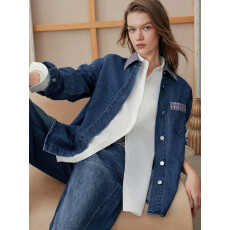 批发复古廓形<b class='q'>牛仔</b><b class='q'>衬衫</b>女2026春新款天丝宽松拼接开衫外套