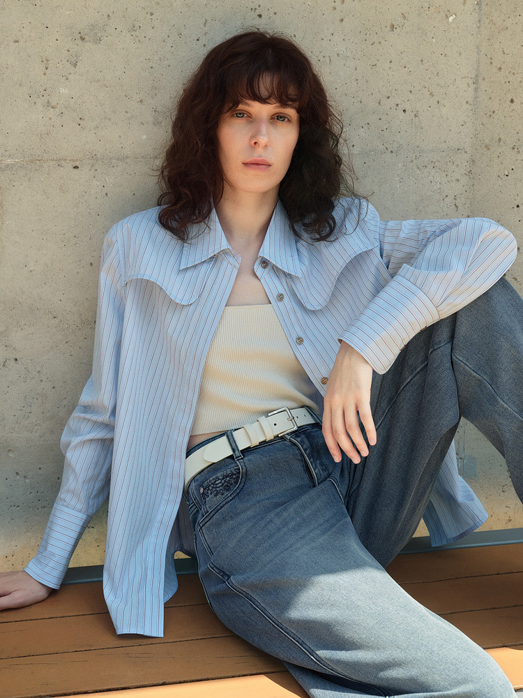 MY17056# 法式纯棉条纹衬衫新款设计感通勤休闲风时髦开衫衬衣女裝貨源服裝批發