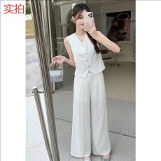 批发时尚通勤百搭套装女夏季新款高级感设计<b class='q'>修身</b>显瘦马甲阔腿<b class='q'>裤</b><b class='q'>两件套</b>