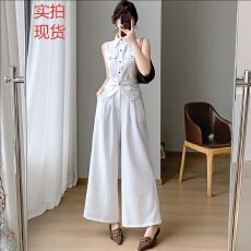 批发法式气质高级感穿搭套装女2026夏季新款老钱风马甲阔腿裤两件套