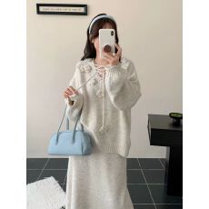 批发秋冬季新款宽松休闲设计感毛衣高腰显瘦半身裙时尚两件套女