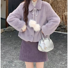 批发2025新款毛毛球仿水貂绒外套女短款加厚保暖高级感毛绒棉服上衣冬